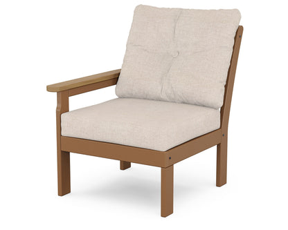 POLYWOOD® Vineyard Modular Left Arm Chair in Teak / Natural / Blend Linen