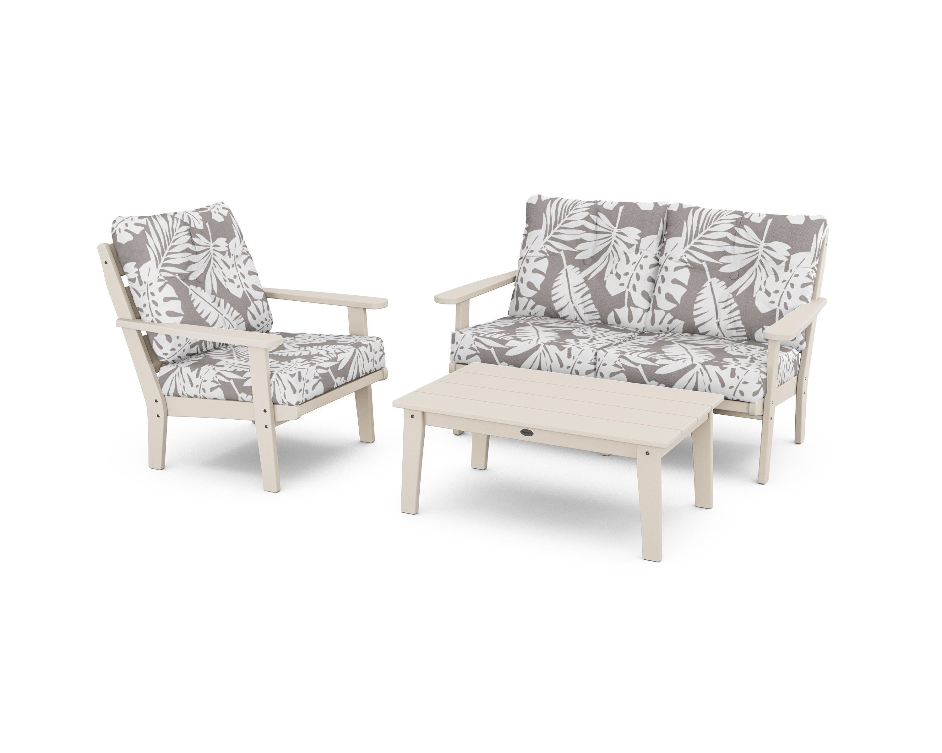 POLYWOOD® Lakeside 3-Piece Deep Seating Set in Sand / Leaf Grey Mist