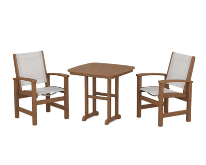 POLYWOOD® Coastal 3-Piece Dining Set in Teak / Parchment Sling