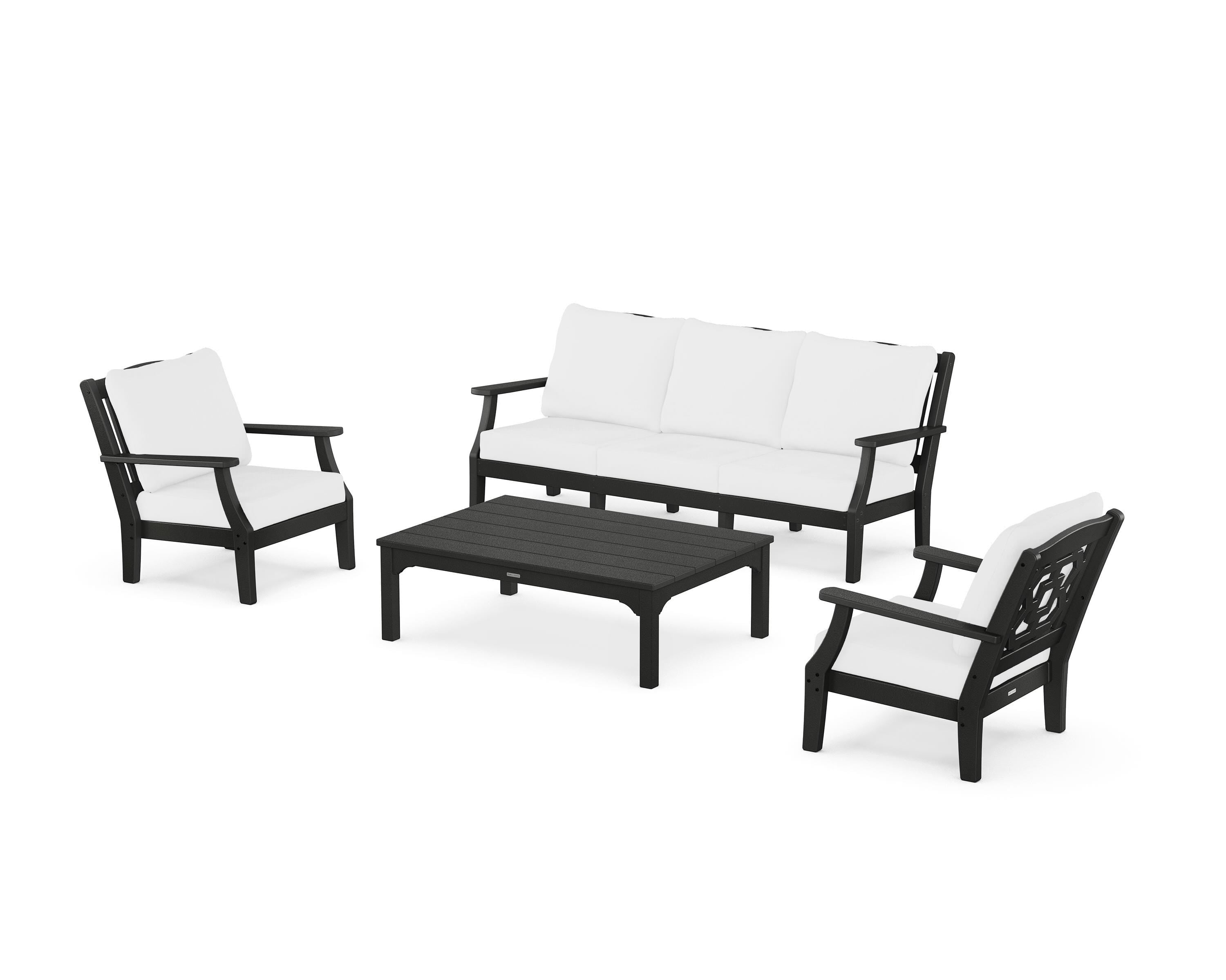 Martha Stewart by POLYWOOD® Chinoiserie 4-Piece Deep Seating Set with Sofa in Black / Natural