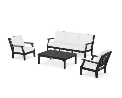 Martha Stewart by POLYWOOD® Chinoiserie 4-Piece Deep Seating Set with Sofa in Black / Natural