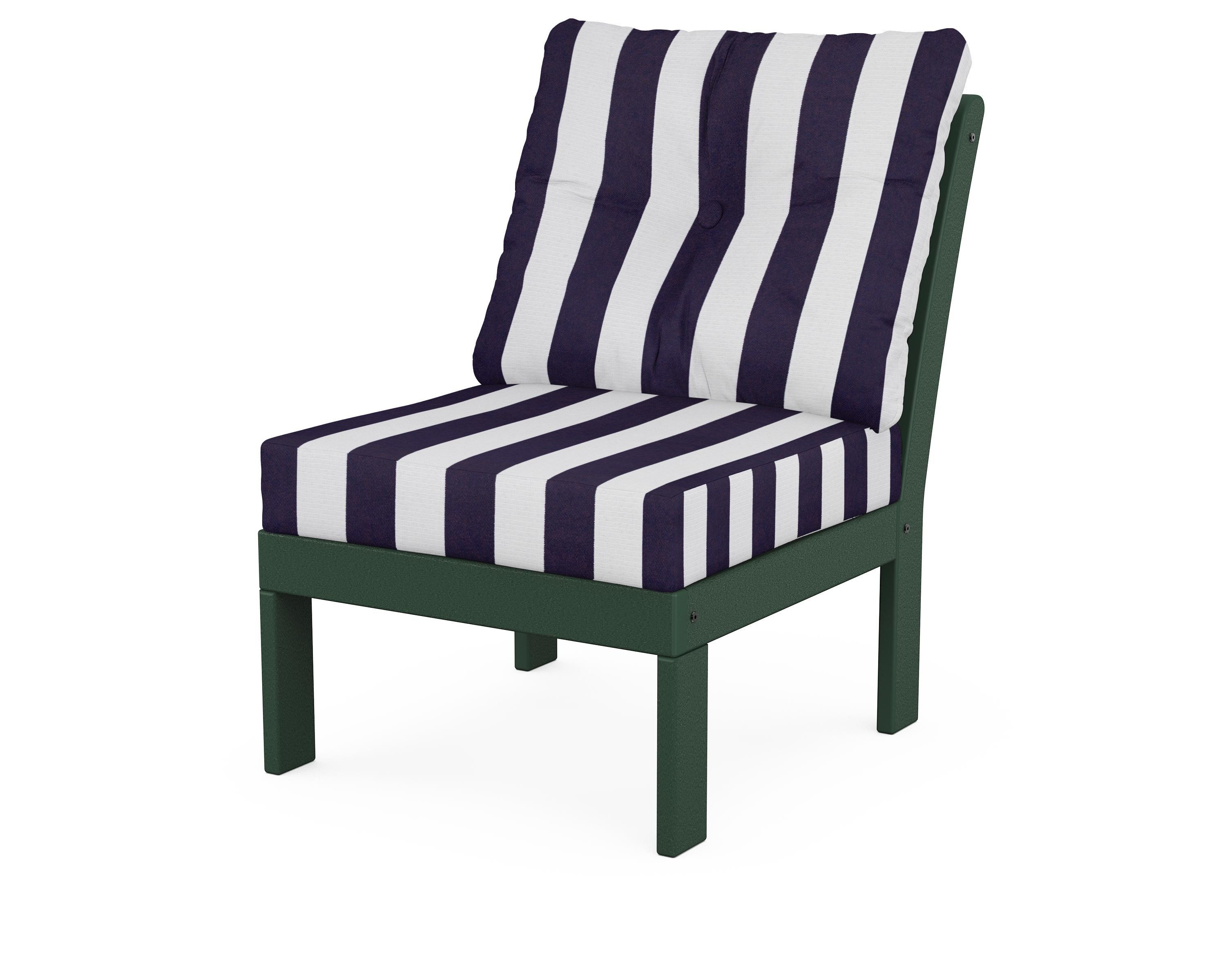 POLYWOOD® Vineyard Modular Armless Chair in Green / Cabana Stripe Navy