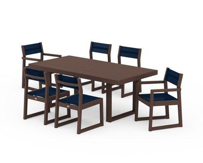 POLYWOOD® EDGE Sling 7-Piece Dining Set in Mahogany / Navy Blue Sling