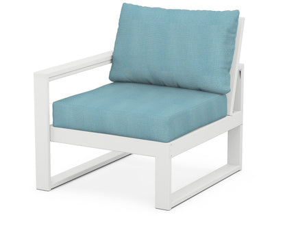 POLYWOOD® EDGE Modular Left Arm Chair in White / Lattice Sky Blue