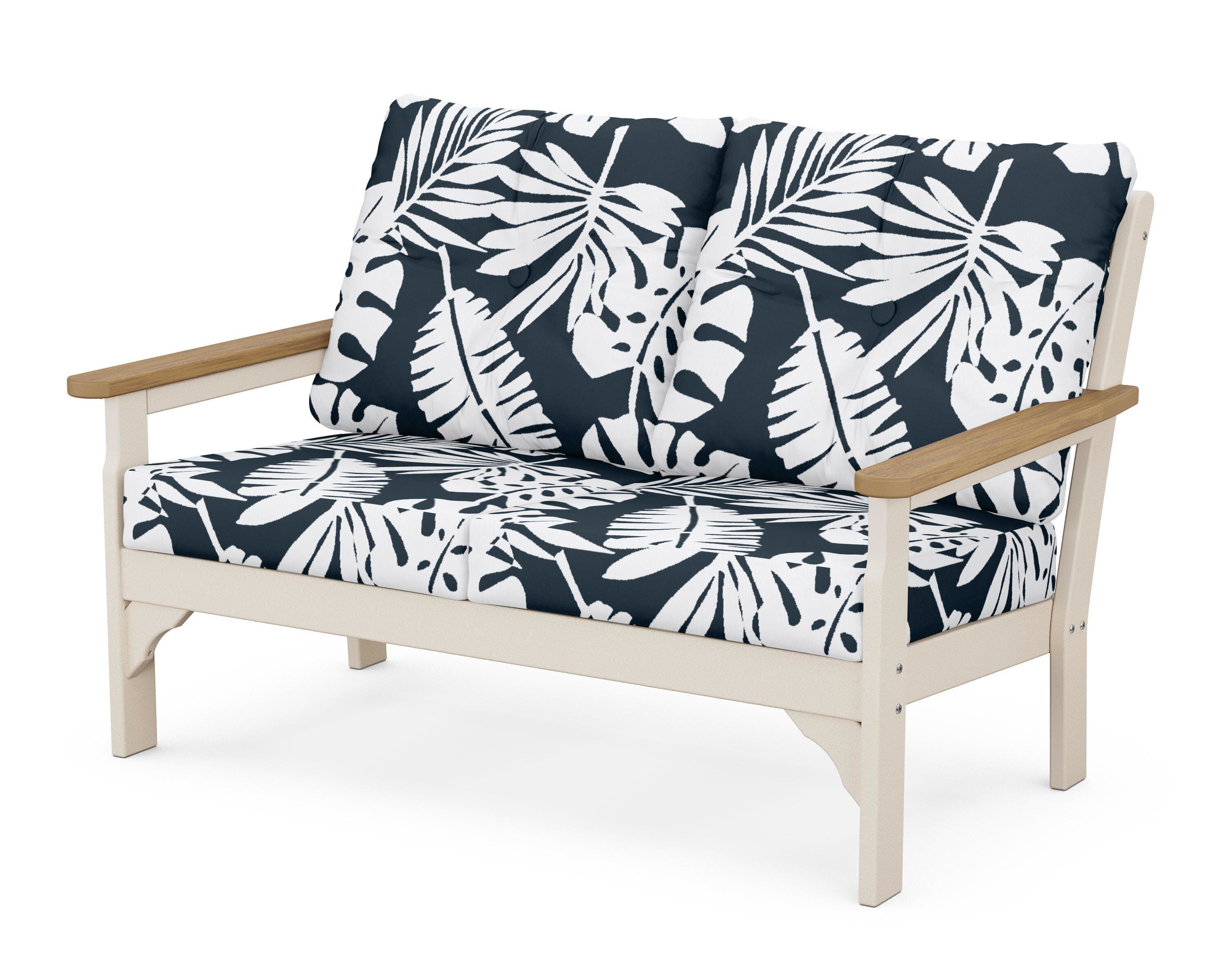 POLYWOOD® Vineyard Deep Seating Loveseat in Sand / Natural / Leaf Marine Indigo