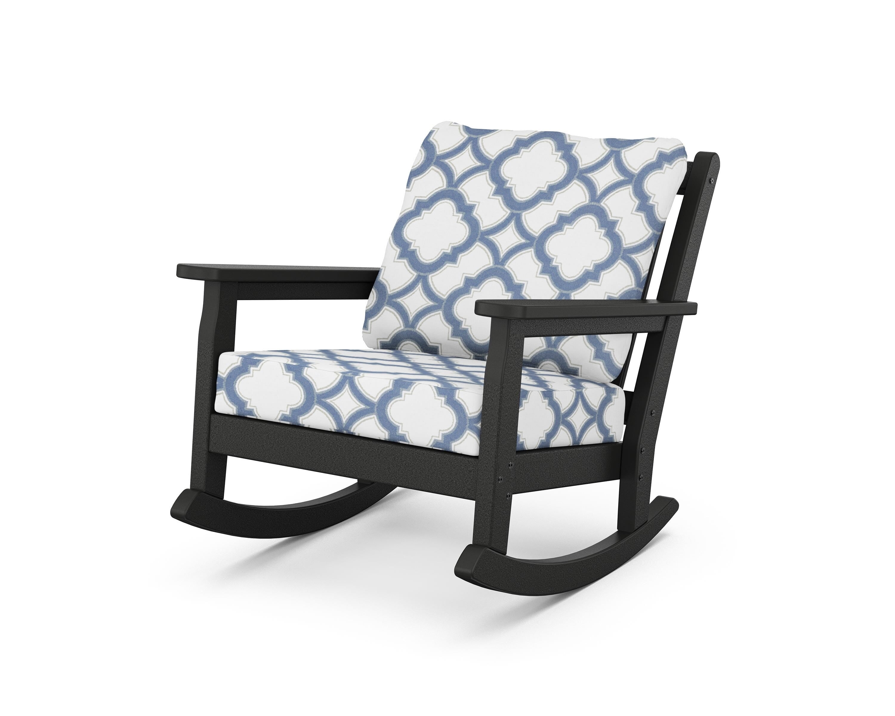 POLYWOOD® Chippendale Deep Seating Rocking Chair in Black / Trellis Sky Blue