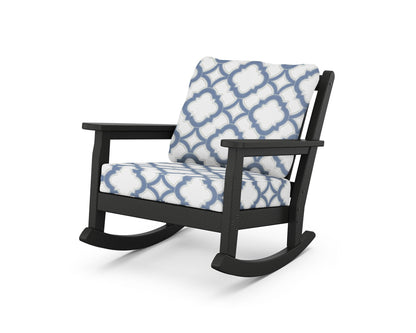 POLYWOOD® Chippendale Deep Seating Rocking Chair in Black / Trellis Sky Blue