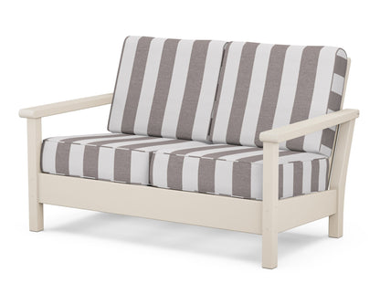 POLYWOOD® Harbour Deep Seating Loveseat in Sand / Cabana Stripe Grey Mist