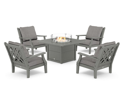 Country Living Wovendale 5-Piece Deep Seating Set with Fire Pit Table in Slate Grey / Grey Mist