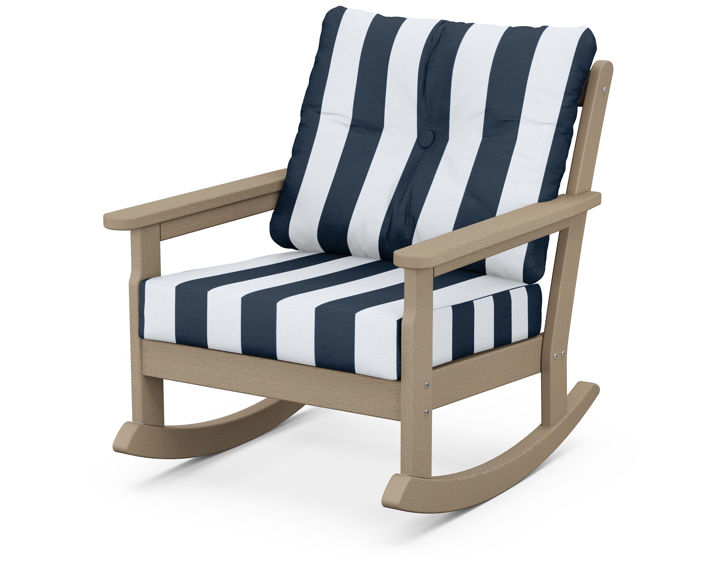 POLYWOOD® Vineyard Deep Seating Rocking Chair in Vintage Sahara / Cabana Stripe Marine Indigo
