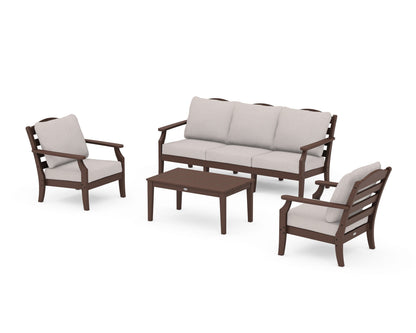 Draper James™ by  POLYWOOD® Savannah 4-Piece Deep Seating Set with Sofa in Mahogany / Dune Burlap