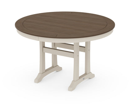 POLYWOOD® Nautical Trestle 48" Round Dining Table in Sand / Kona