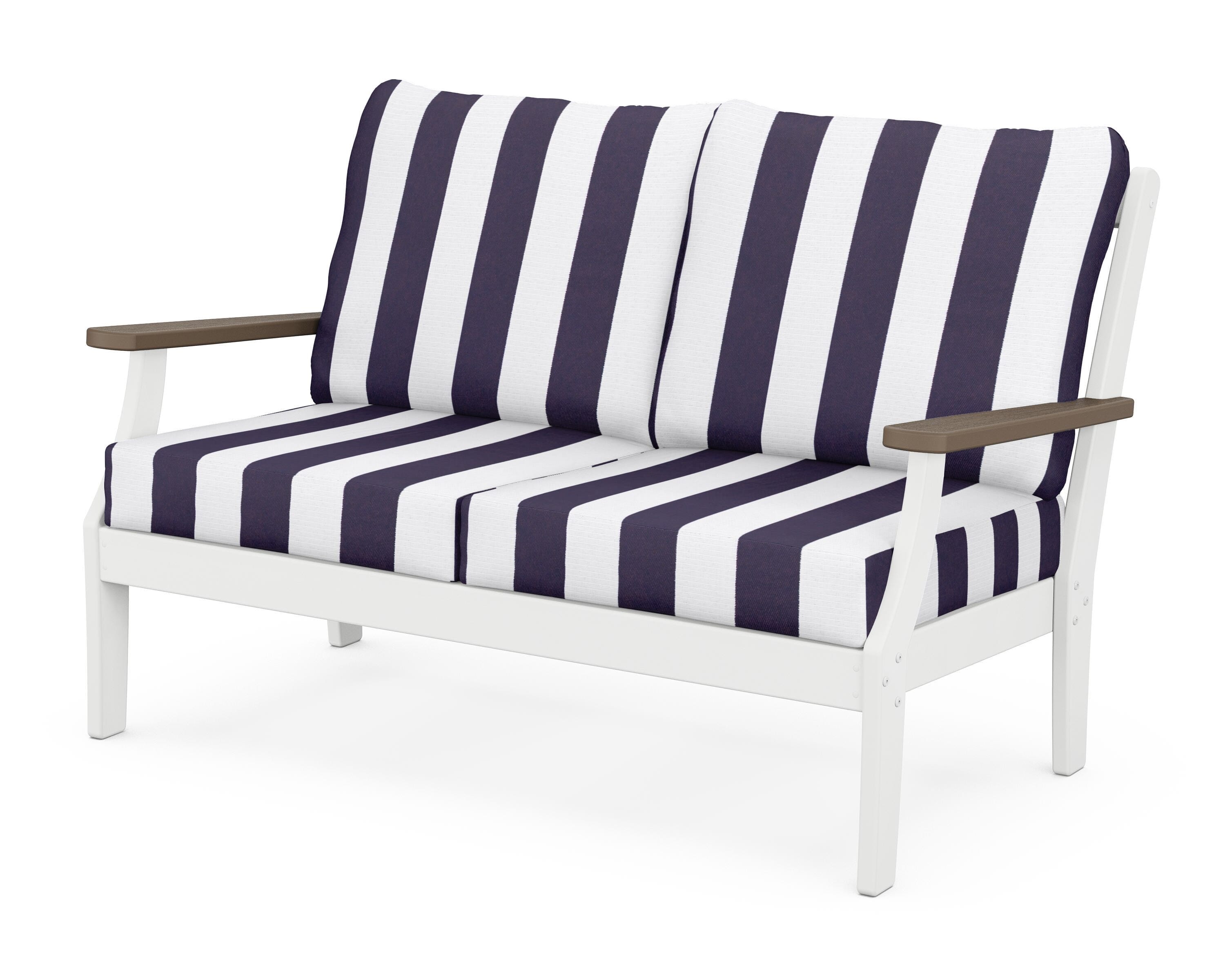 POLYWOOD® Braxton Deep Seating Loveseat in White / Kona / Cabana Stripe Navy