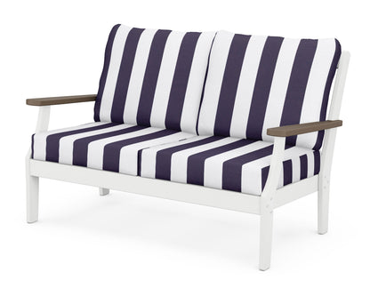 POLYWOOD® Braxton Deep Seating Loveseat in White / Kona / Cabana Stripe Navy