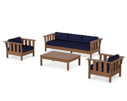 Martha Stewart by POLYWOOD® Acadia 4-Piece Deep Seating Set with Sofa in Teak / Navy