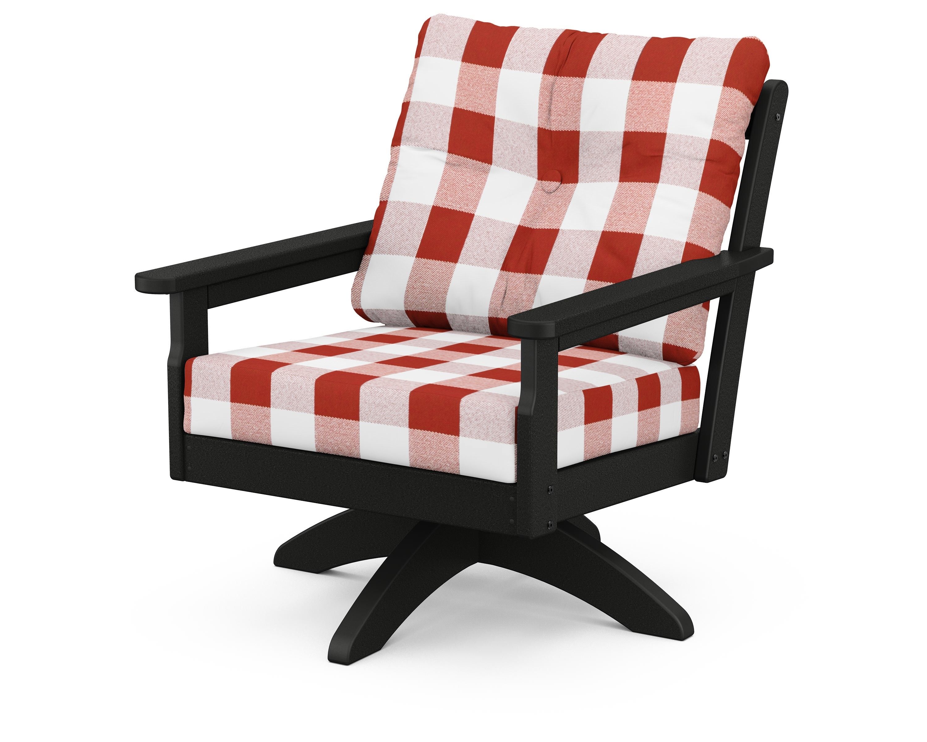 POLYWOOD® Vineyard Deep Seating Swivel Chair in Black / Buffalo Plaid Crimson