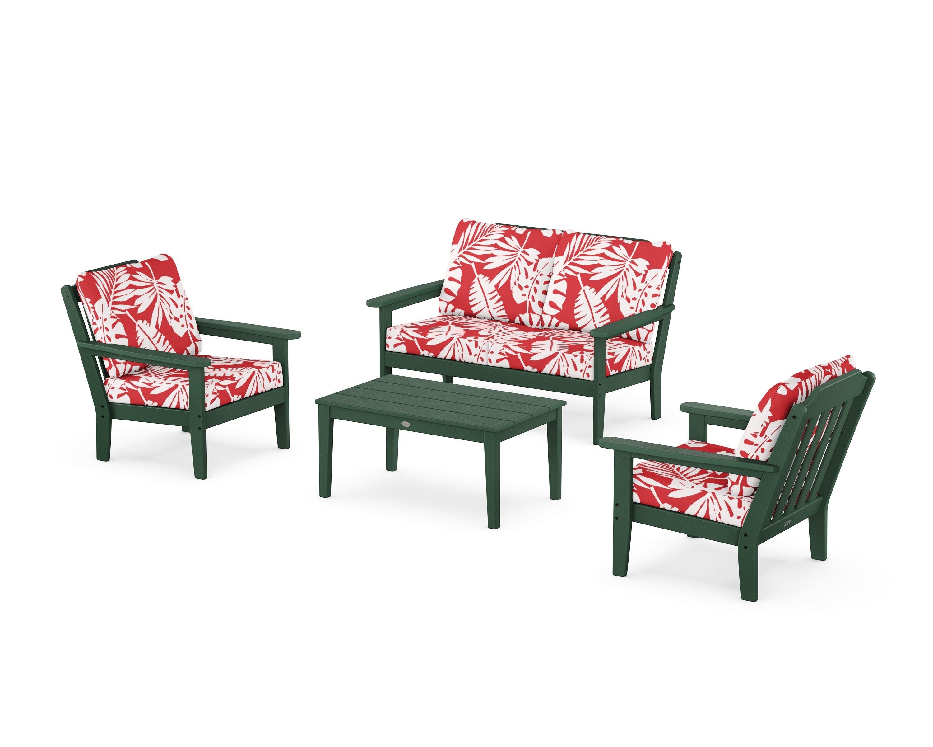 Country Living Cottage 4-Piece Deep Seating Set with Loveseat in Green / Leaf Crimson