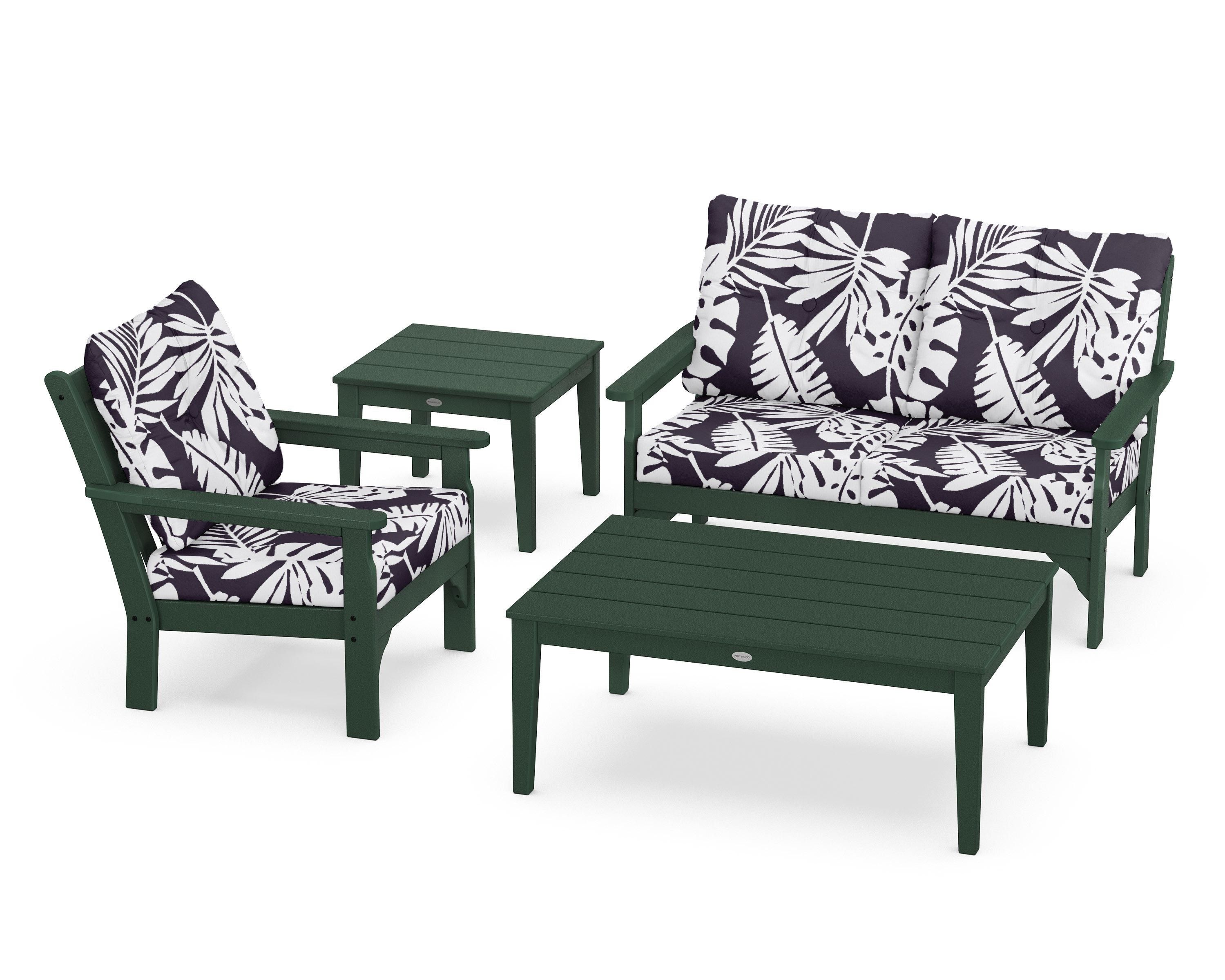 POLYWOOD® Vineyard 4-Piece Deep Seating Set in Green / Leaf Navy