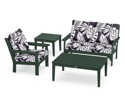 POLYWOOD® Vineyard 4-Piece Deep Seating Set in Green / Leaf Navy