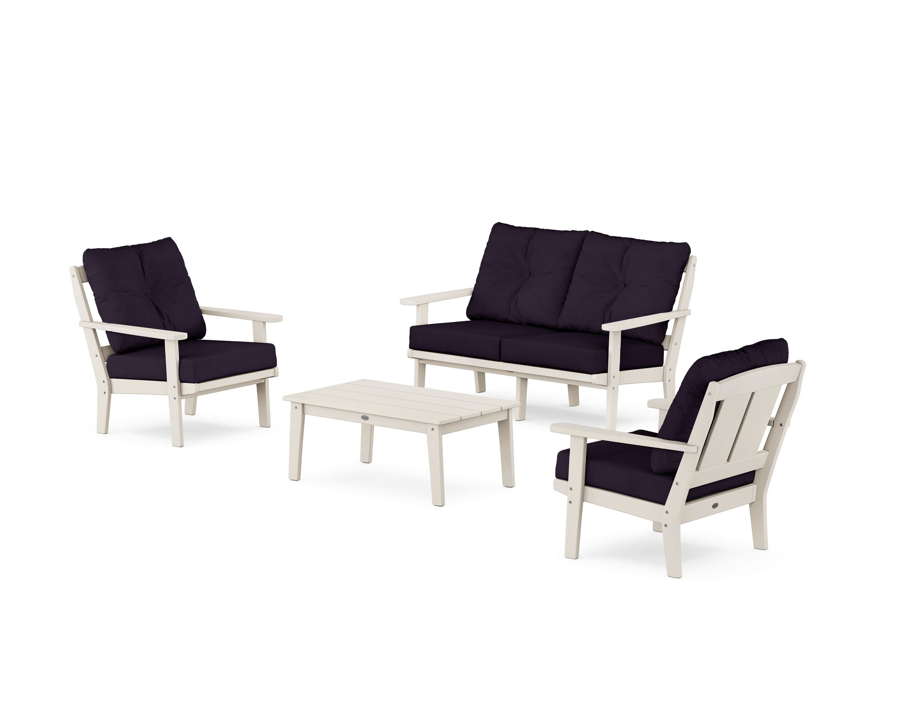 POLYWOOD® Mission 4-Piece Deep Seating Set with Loveseat in Sand / Navy Linen