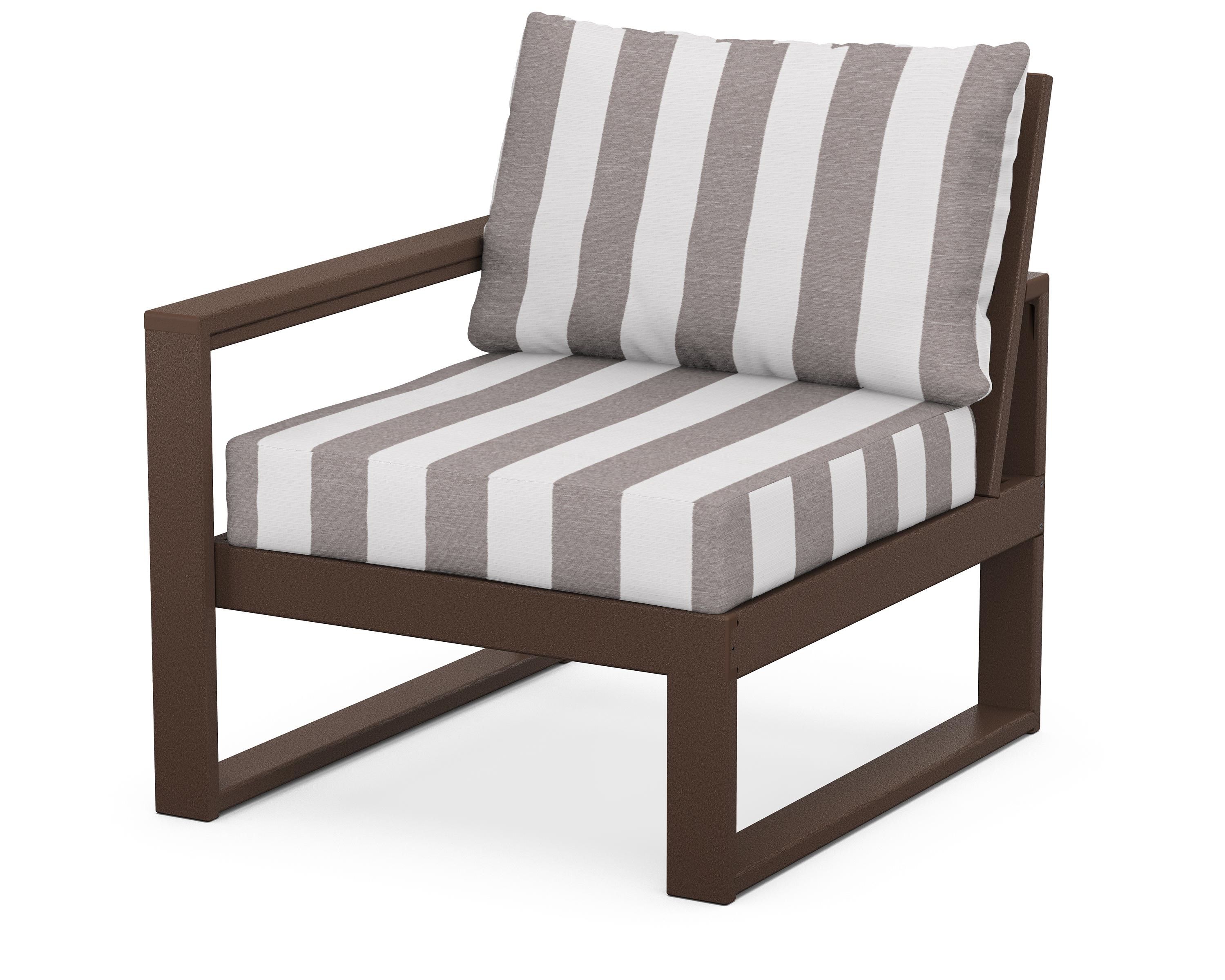 POLYWOOD® EDGE Modular Left Arm Chair in Mahogany / Cabana Stripe Grey Mist