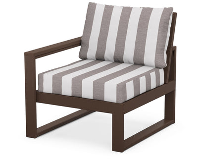POLYWOOD® EDGE Modular Left Arm Chair in Mahogany / Cabana Stripe Grey Mist