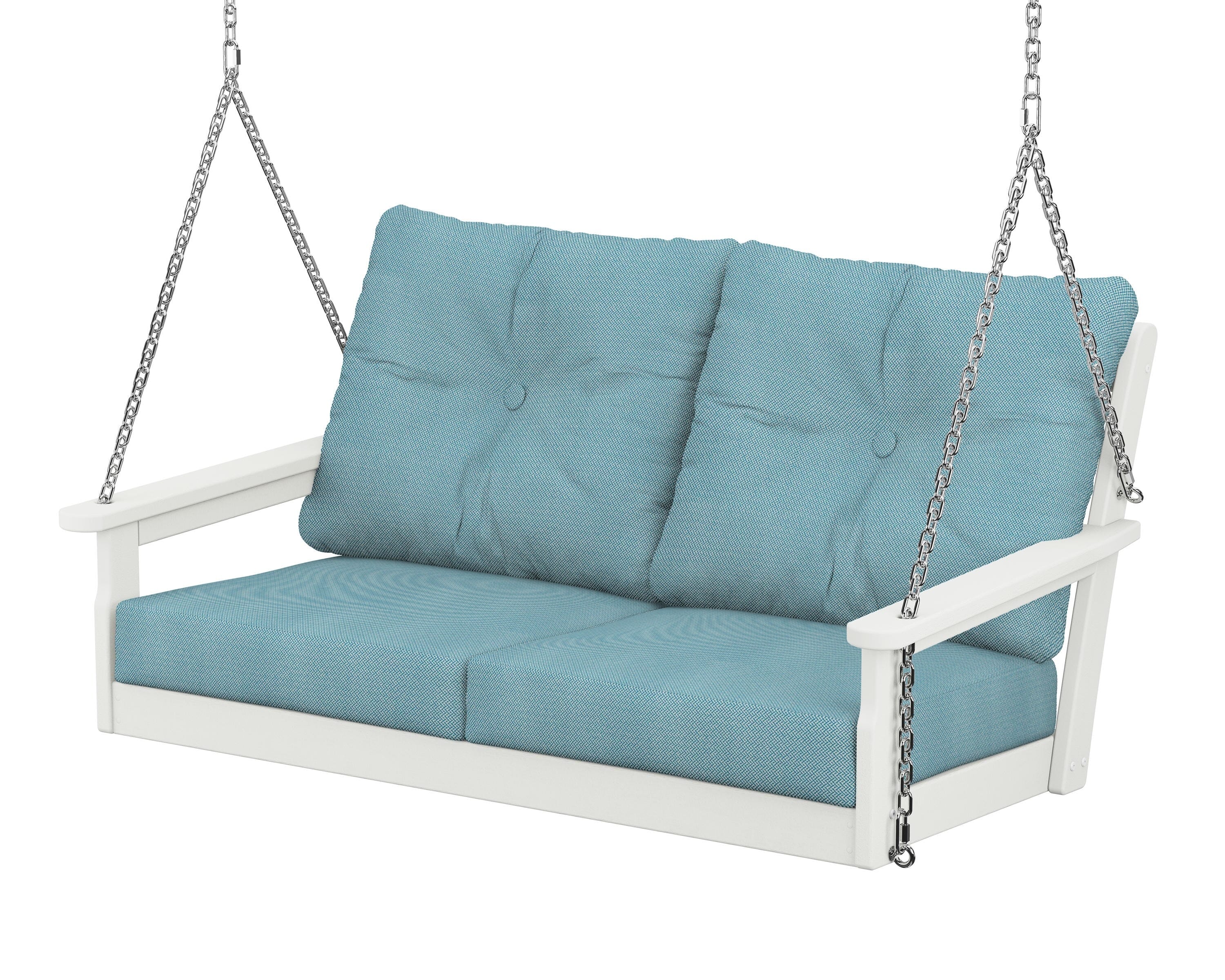 POLYWOOD® Vineyard Deep Seating Swing in Vintage White / Lattice Sky Blue
