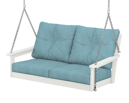 POLYWOOD® Vineyard Deep Seating Swing in Vintage White / Lattice Sky Blue