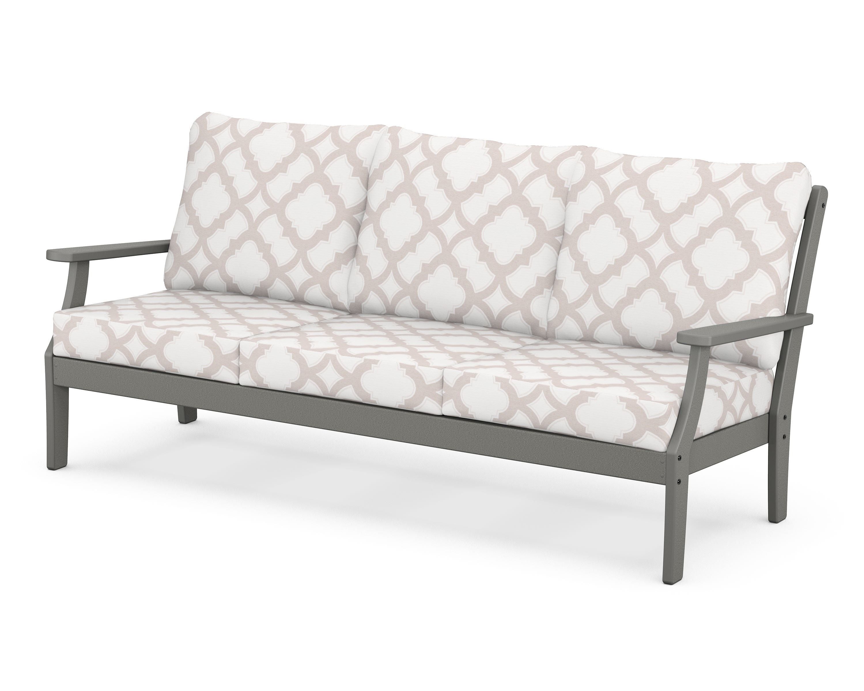 POLYWOOD® Braxton Deep Seating Sofa in Slate Grey / Trellis Dune Burlap