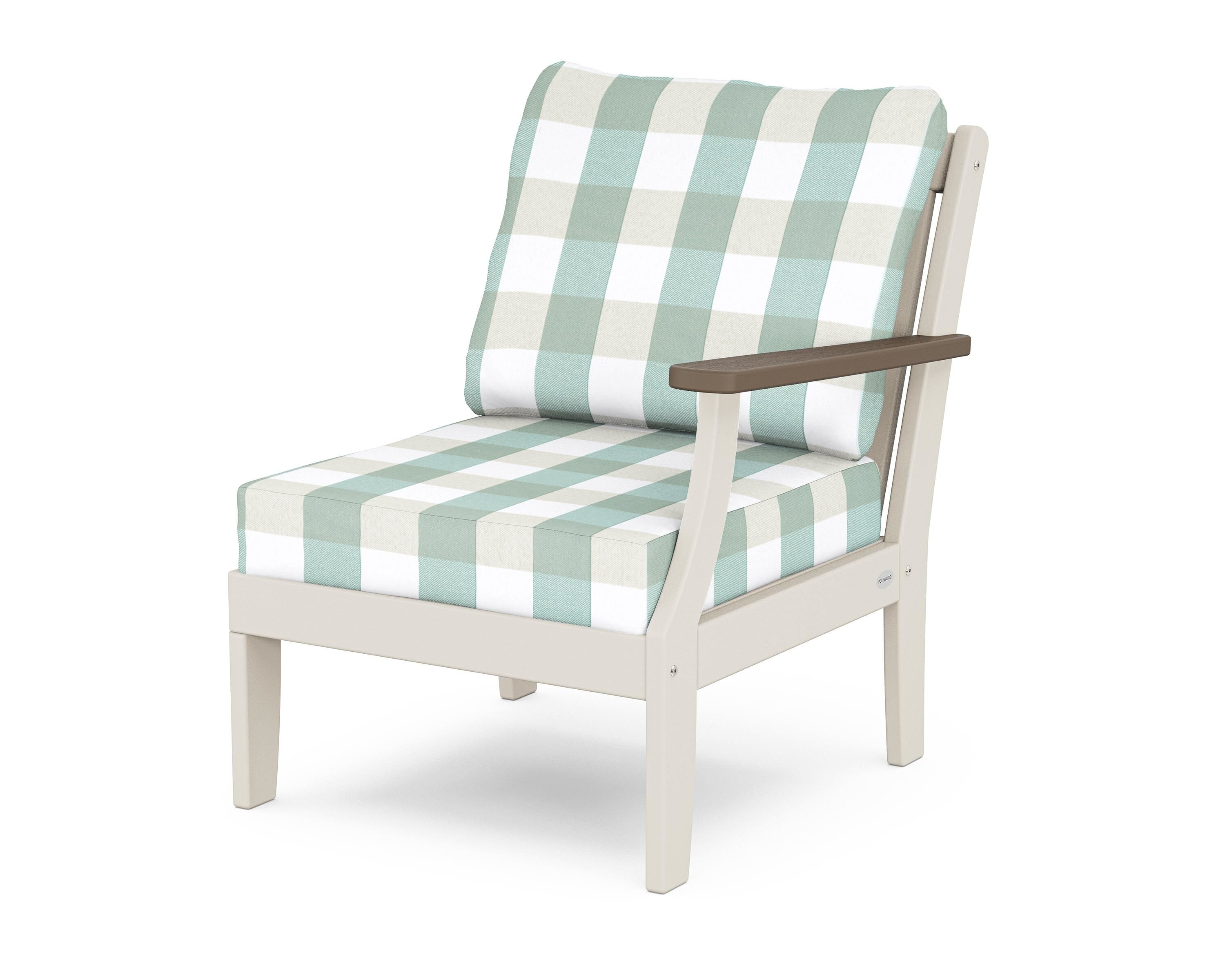 POLYWOOD® Braxton Modular Right Arm Chair in Sand / Kona / Buffalo Plaid Glacier Spa
