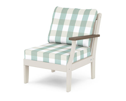 POLYWOOD® Braxton Modular Right Arm Chair in Sand / Kona / Buffalo Plaid Glacier Spa