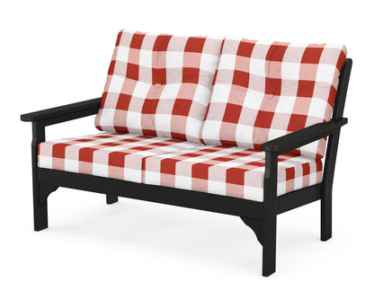 POLYWOOD® Vineyard Deep Seating Loveseat in Black / Buffalo Plaid Crimson