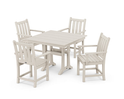 POLYWOOD® Traditional Garden 5-Piece Farmhouse Dining Set With Trestle Legs in Sand