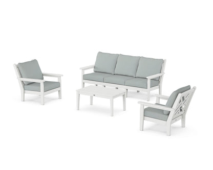 POLYWOOD® Chippendale 4-Piece Deep Seating Set with Sofa in White / Spa