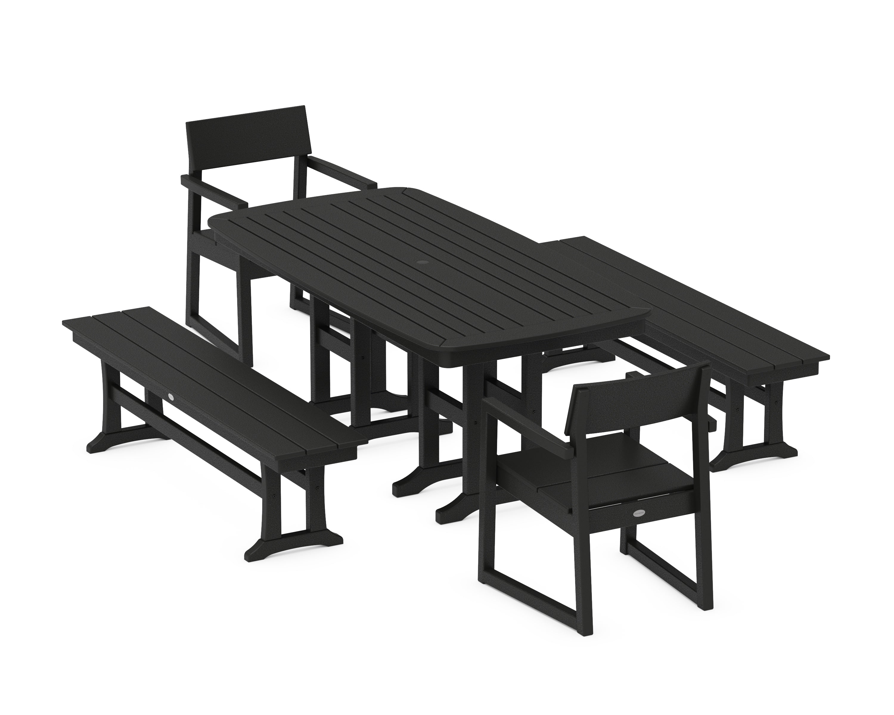 POLYWOOD® EDGE 5-Piece Dining Set with Benches in Black