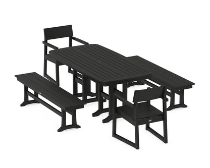 POLYWOOD® EDGE 5-Piece Dining Set with Benches in Black