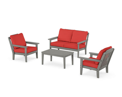 Country Living Cottage 4-Piece Deep Seating Set with Loveseat in Slate Grey / Crimson Linen
