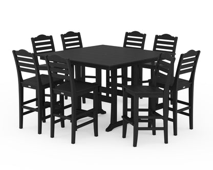 Draper James™ by  POLYWOOD® Savannah Side Chair 9-Piece Square Farmhouse Bar Set with Trestle Legs in Black
