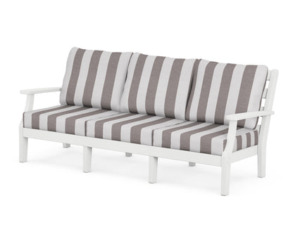 POLYWOOD® Chesapeake Deep Seating Sofa in White / Cabana Stripe Grey Mist