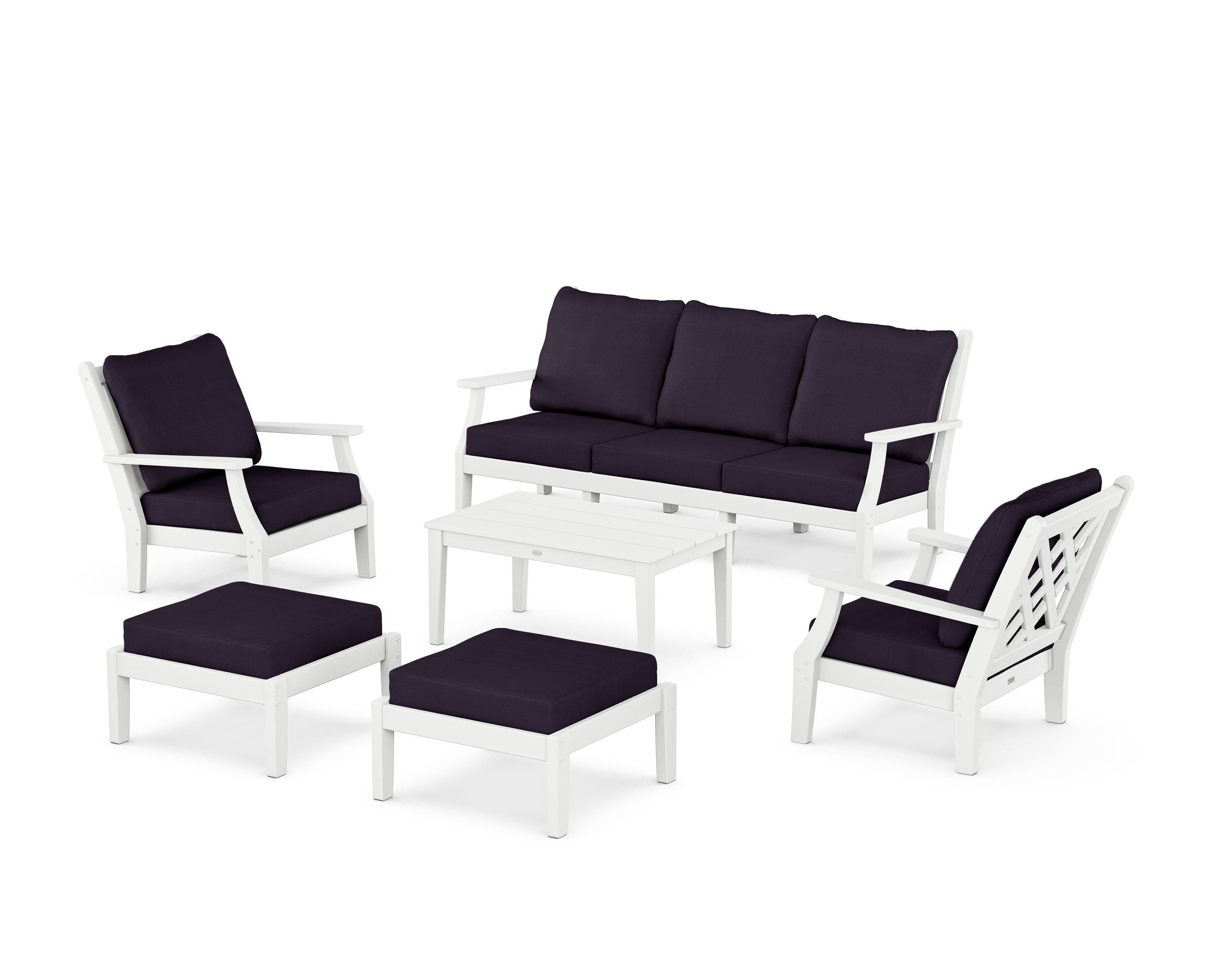 Country Living Wovendale 6-Piece Lounge Sofa Set in White / Navy Linen