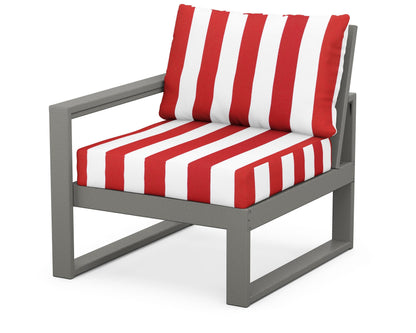 POLYWOOD® EDGE Modular Left Arm Chair in Slate Grey / Cabana Stripe Crimson