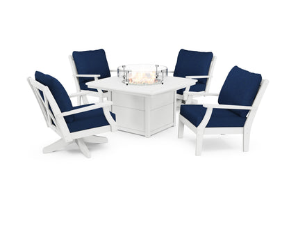 POLYWOOD® Braxton 5-Piece Deep Seating Set with Fire Table in White / Navy