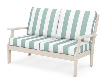 POLYWOOD® Braxton Deep Seating Loveseat in Sand / Cabana Stripe Glacier Spa