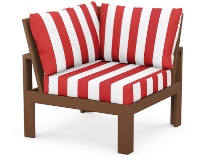 Unbranded Modular Corner Chair in Teak / Cabana Stripe Crimson
