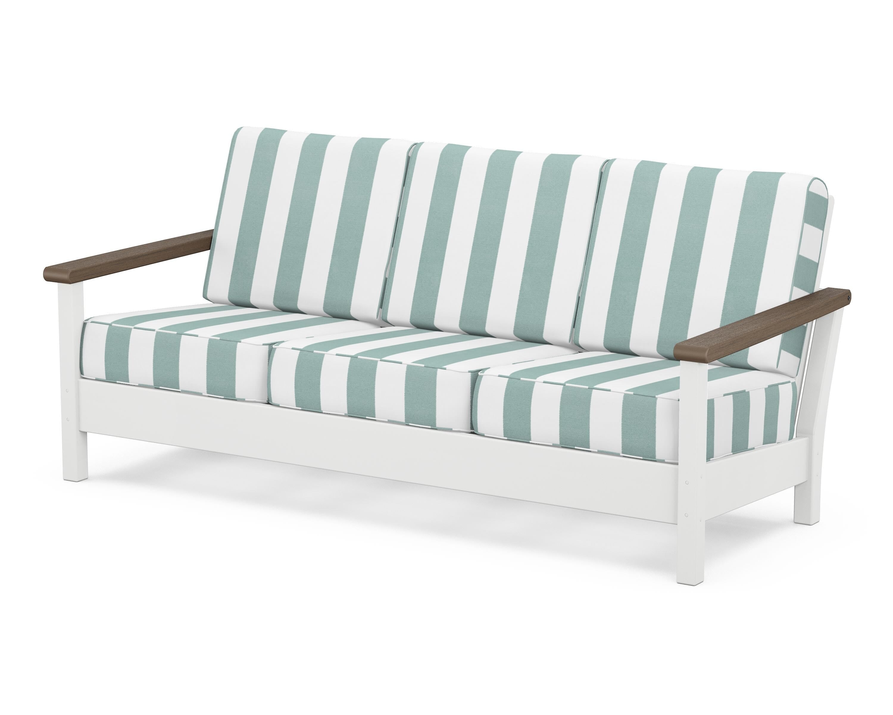 POLYWOOD® Harbour Deep Seating Sofa in White / Kona / Cabana Stripe Glacier Spa