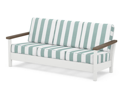 POLYWOOD® Harbour Deep Seating Sofa in White / Kona / Cabana Stripe Glacier Spa