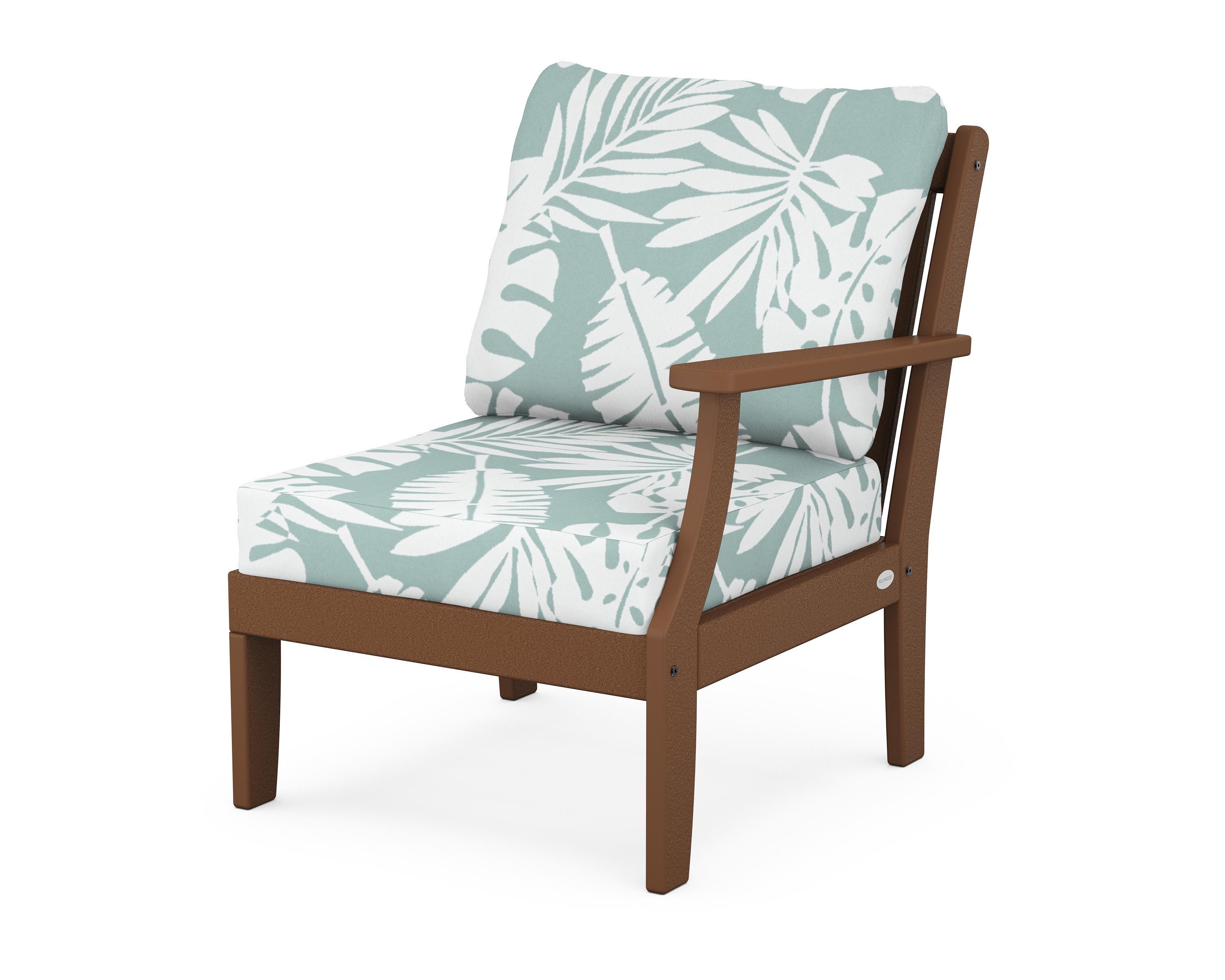 POLYWOOD® Braxton Modular Right Arm Chair in Teak / Leaf Glacier Spa