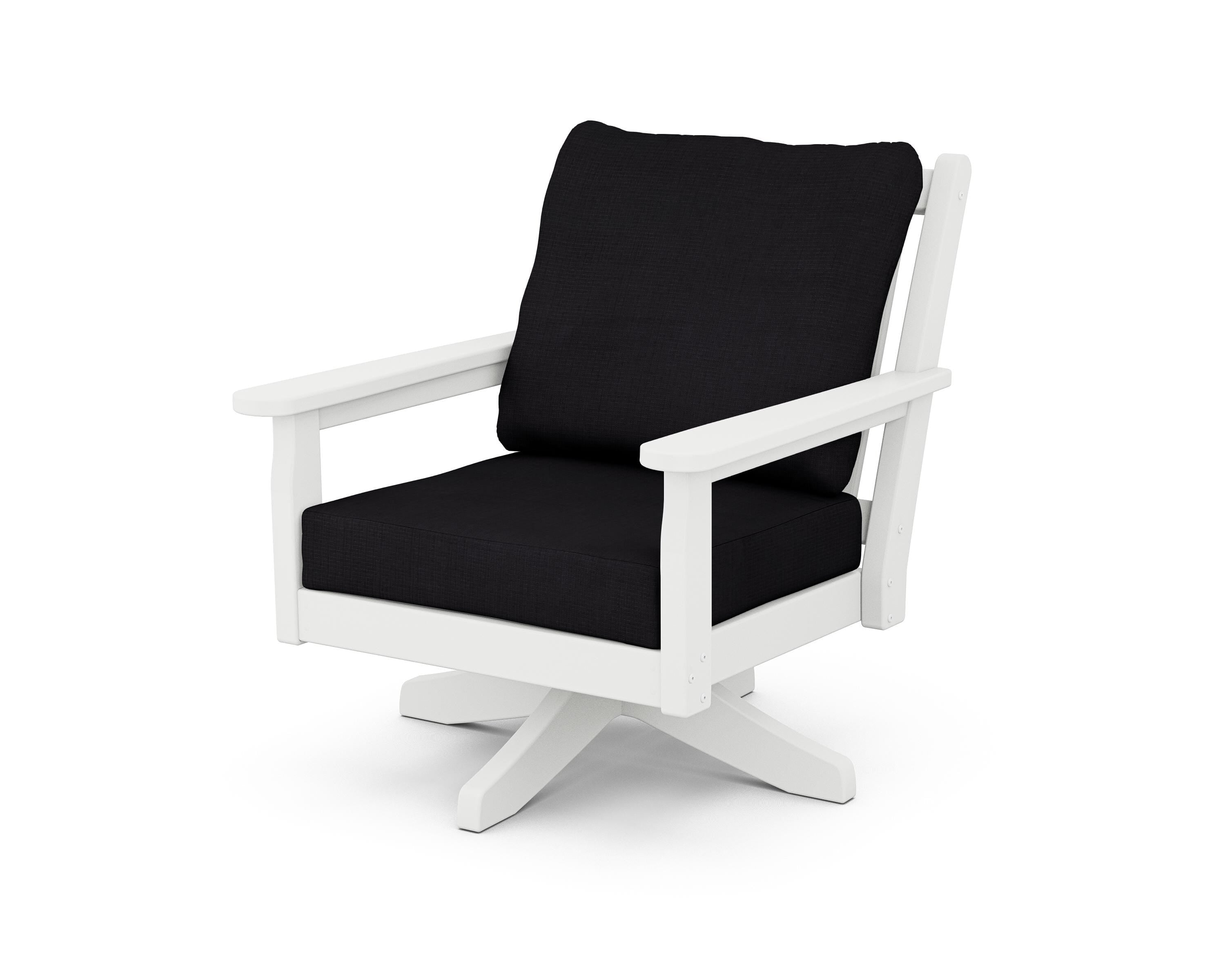 POLYWOOD® Chippendale Deep Seating Swivel Chair in White / Midnight Linen