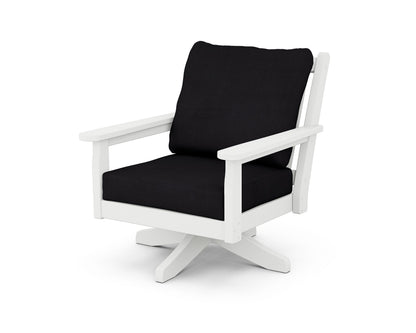 POLYWOOD® Chippendale Deep Seating Swivel Chair in White / Midnight Linen