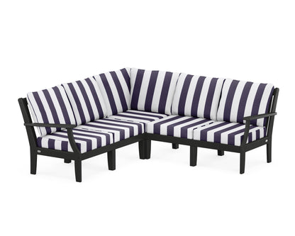 POLYWOOD® Braxton Modular 5-Piece Deep Seating Set in Black / Cabana Stripe Navy